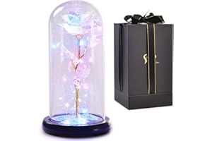 NVRGIUP for Mom, Women Birthday Gifts for Her, Mother’s Day Rose Gifts from Daughter Son, Red Colorful Artificial Rose Flower Gift in A Glass Dome for Wife, Girlfriend, Daughter, Grandma