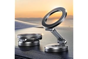 All Metal Magnetic Car Phone Mount, Universal Dashboard Phone Holder Compatible with MagSafe, 360° Adjustable Phone Stand for