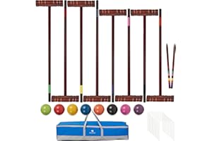 SpeedArmis Croquet Set for Adults - 8 Players Croquette Kit with 35In Deluxe, 32In Regulation Size Rubber Wood Mallets, Color