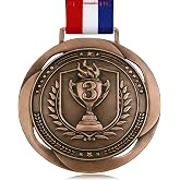 YUJUE First Place Medal, Large Medal - 3.34Inch Wide - GOlympic Style Winner Medals Gold &amp; Stripes Neck Ribbon - Perfect for Any Competition, Coaches, Students, Athletes and Academics