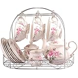 ufengke®European Style Bone China,Golden Camellia Printed Ceramic Porcelain Tea Cup Set with Lid and Saucer,Including The Met