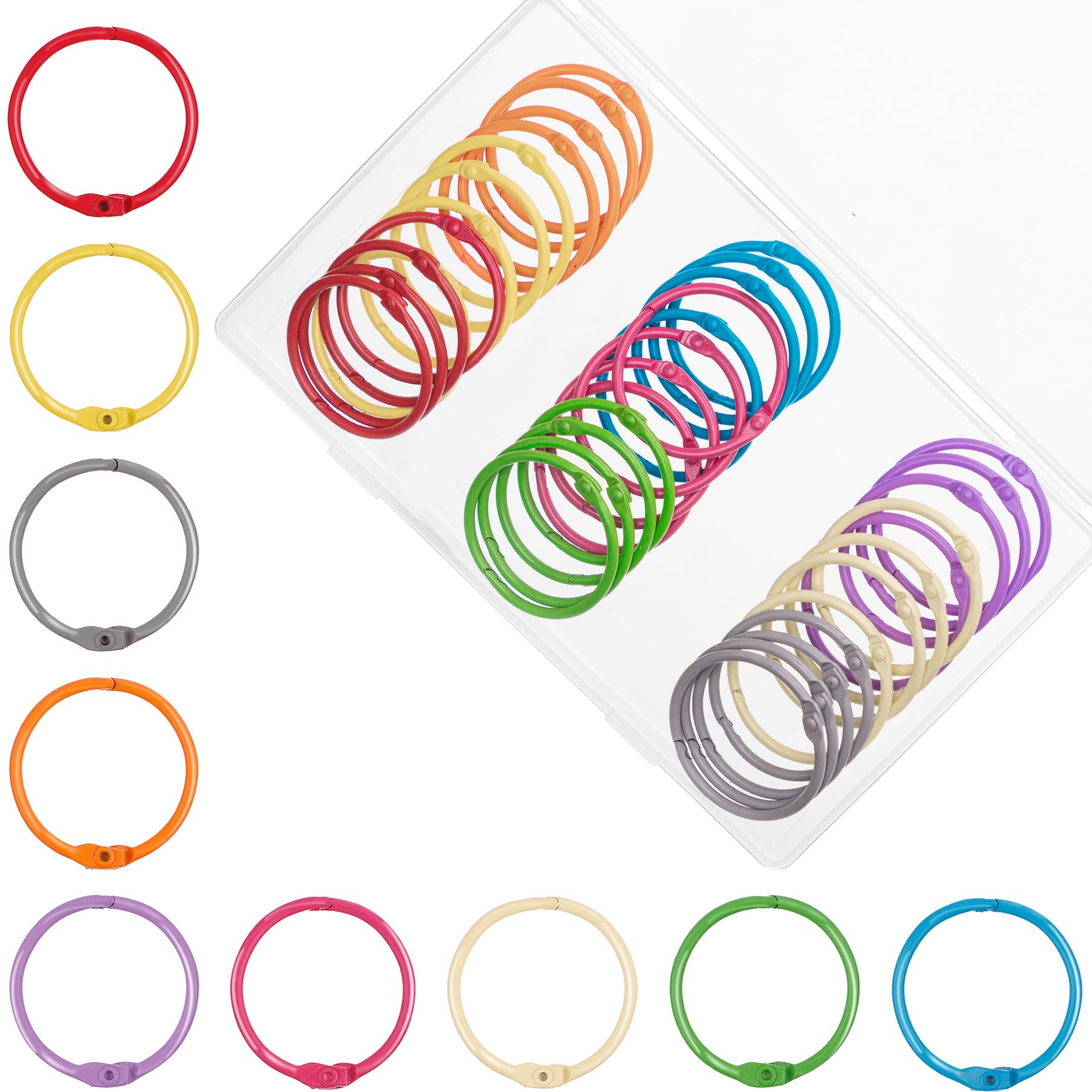 HAUTOCO 36Pcs Binder Rings, 45mm Colorful Loose Leaf Binders Metal Rings Book Rings Binding Ring for Flash Cards, Index Card, Papers, Keychains, School, Office, Home, 9 Colors