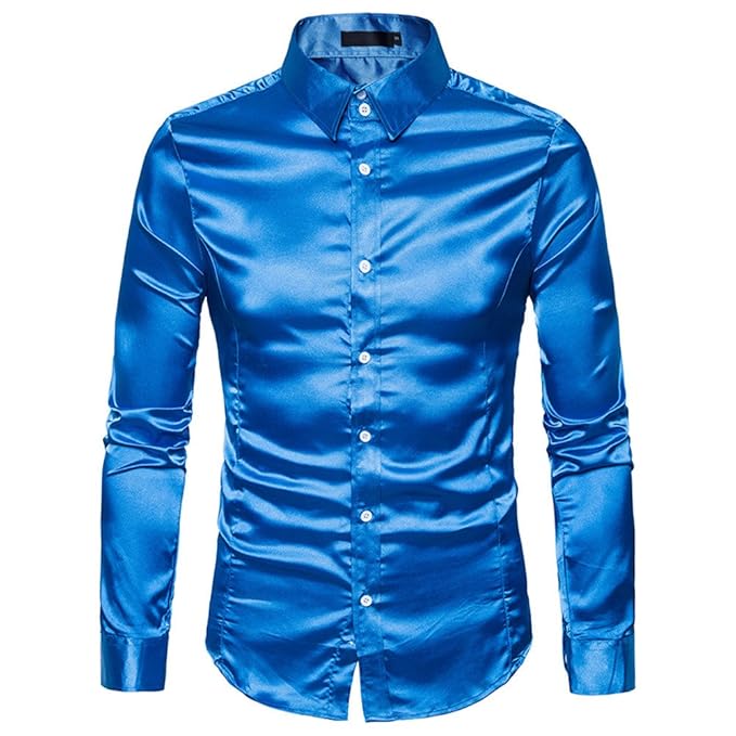 Herren Hemd Langarmshirt Vintage Glänzendes Mode Metallic Glänzend Glitzer Schlank Fit Shirt für Nightclub Party Tanzen Disco