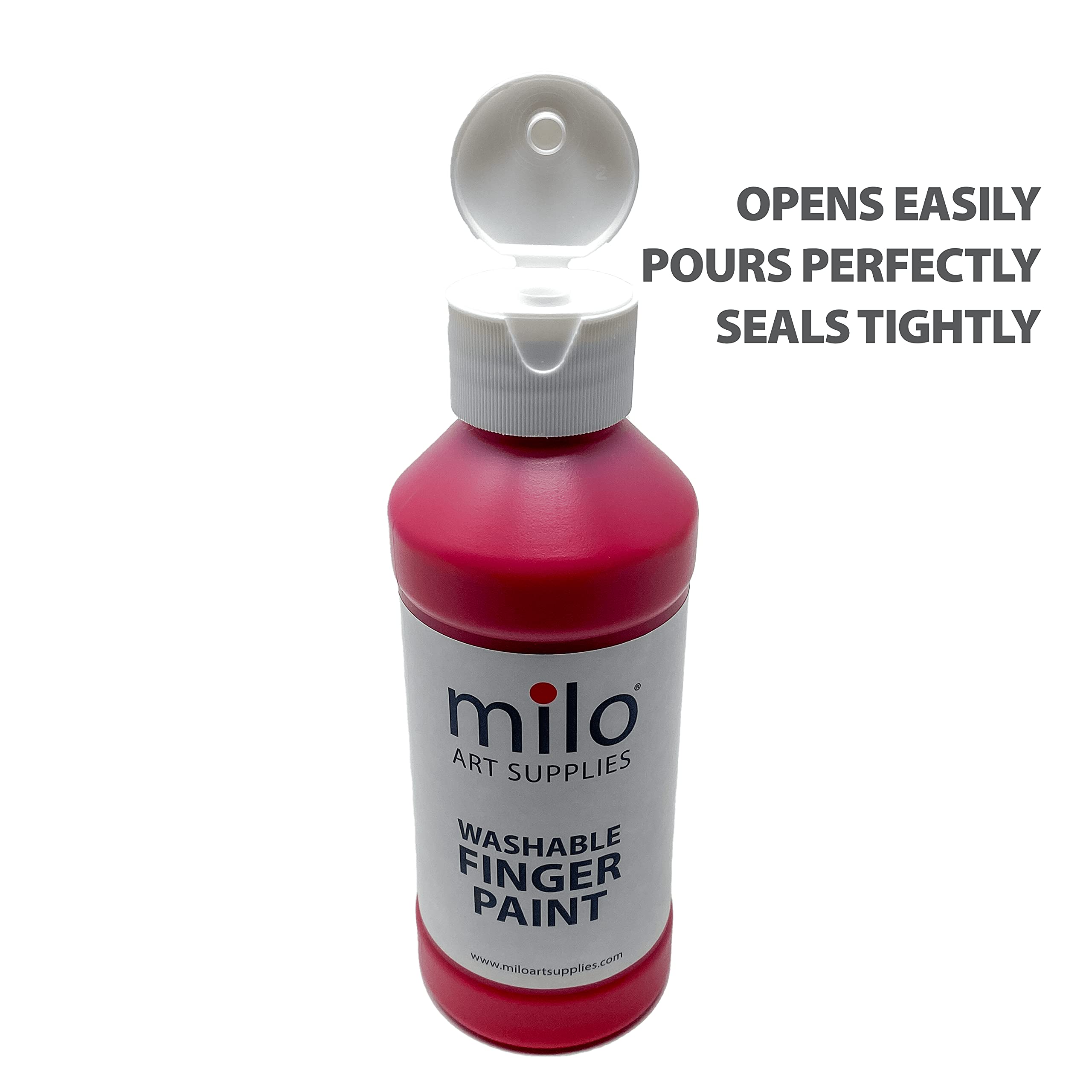 milo Kid's Washable Finger Paint Set of 8 Colors | 8 oz Bottles | Safe and Non-Toxic | Made in the USA | Art & Craft Paints for Kids, Toddlers, Pre School Supplies Painting Set for Children | Easy Pour and Squeeze Bottles