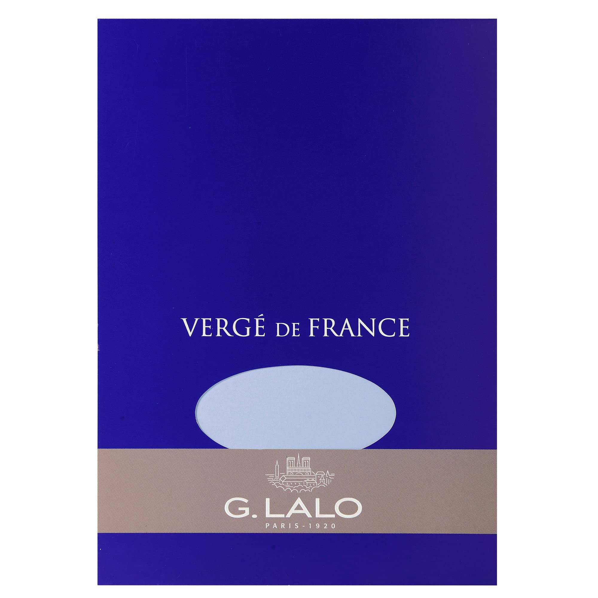 Lalo 11402L - Verge De France pad of 50 Plain Laid Sheets 14.8x21 cm 100g, Laid de France, Blue. Clean Cut. Front Cover with Foiled Silver Finish. Refined A5