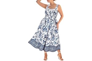 RITERA Plus Size Dress for Curvy Women Summer Spaghetti Strap Maxi Dress Smocked Boho Dresses Floral/Plaid XL-5XL