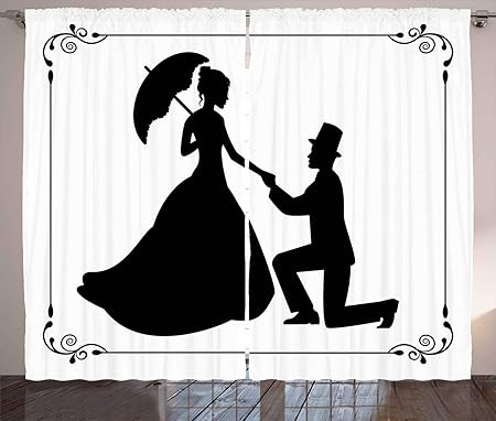 Abakuhaus Festa Di Fidanzamento Tenda Proposta Di Matrimonio Per Camera Da Letto Due Pannelli Set 280 X 175 Cm Bianco E Nero Amazon It Casa E Cucina