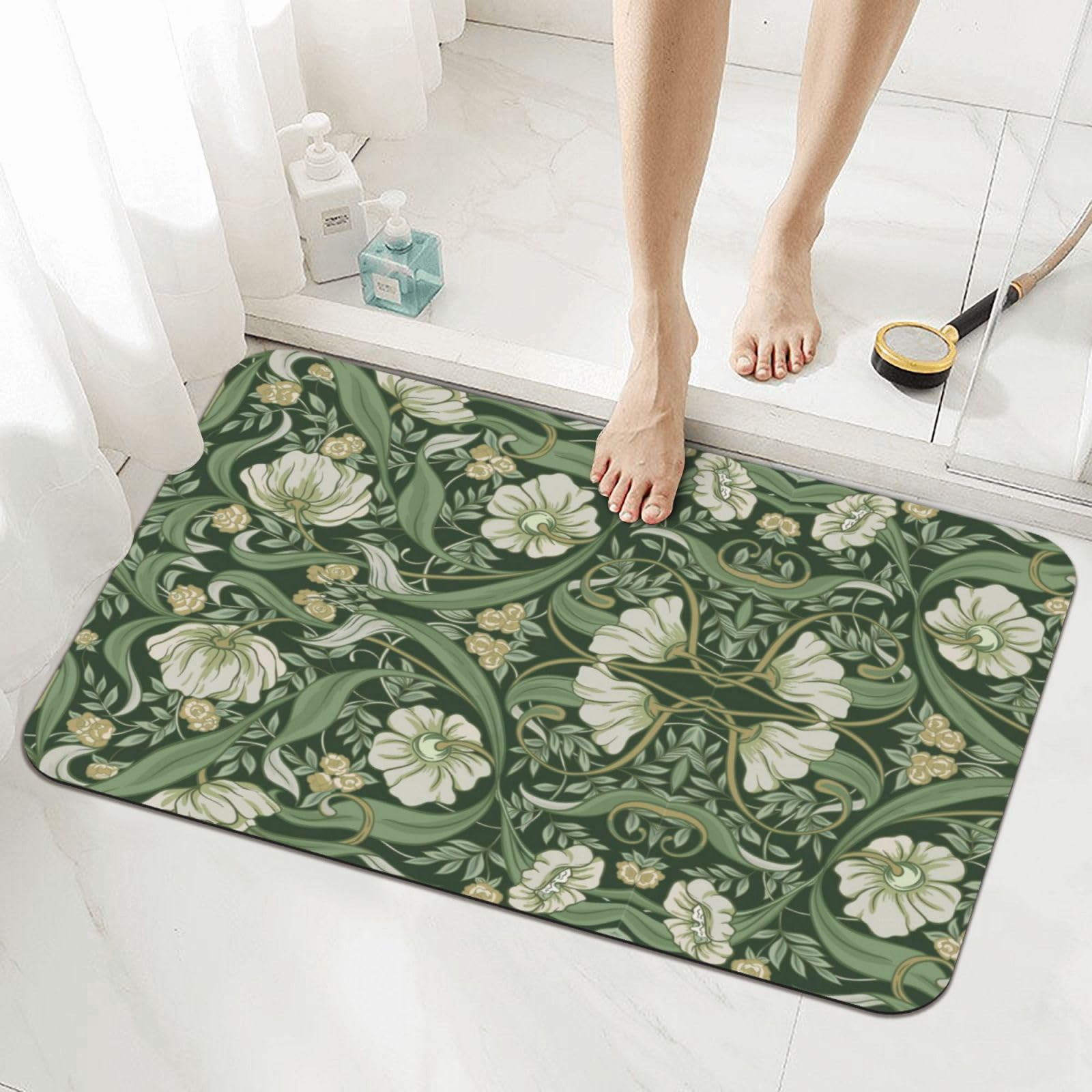 Photo 1 of Tewujay Diatomaceous Earth Bath Mat,Non-Slip Quick-Dry Bathroom Rug with Stylish Prints, William Morris,Eco-Friendly Absorbent Floor Mat for Shower, Poolside(Vibrant Designs, 15.7 X 23.6Inch)