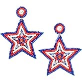 ALMHH 4th of July Earrings, Handmade Beaded Patriotic Earrings for Women, Star American Flag Dangle Drop Independence Day Patriotic Holiday Gifts