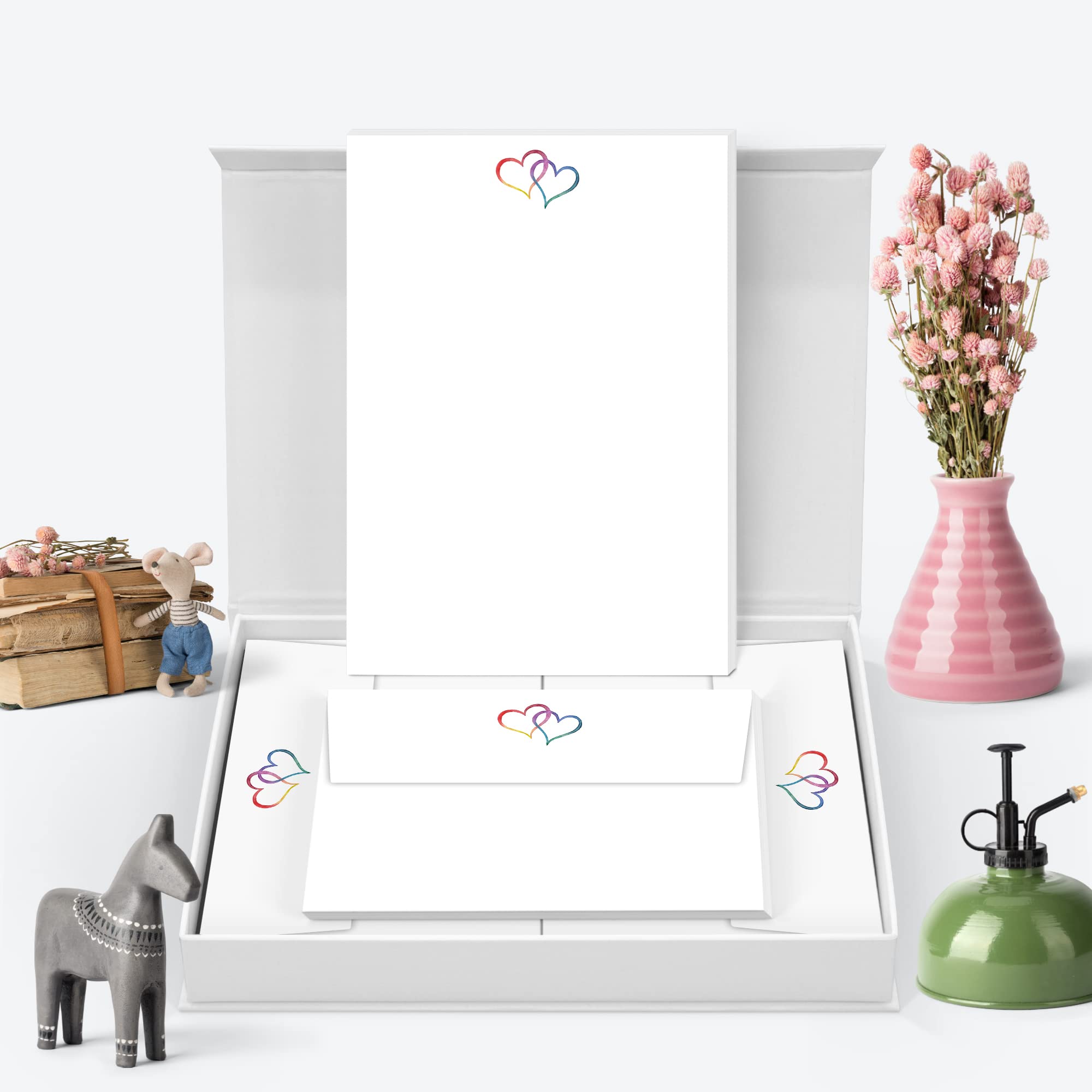 Rainbow Love Hearts Me Loovely Letter Writing Paper and Envelopes A5 Size Papers Gift Set with Hearts Design Stationery Supplies | Christmas Gifts(40 Letters & 40 Envelopes in Custom Gift Box)