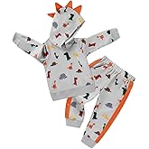 SOLOYEE Baby Boy Clothes Infant Toddler Fall Winter Outfits Little Dinosaur Printed Long Sleeve Hoodie Tops+Pants 2Pcs Set