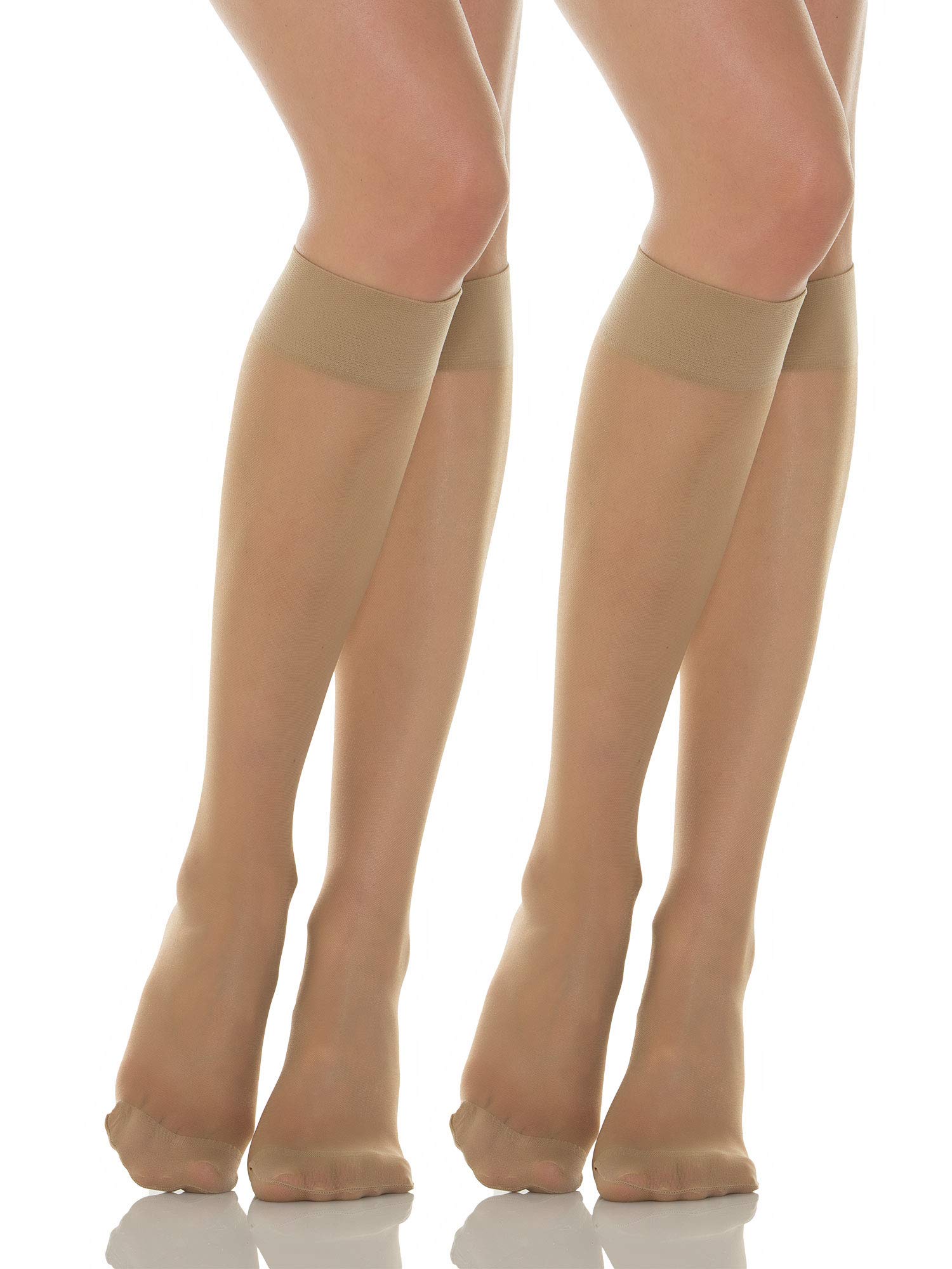 Relaxsan Basic 700 (2 Pairs - Skin 4/XL) Compression Socks for Women, Knee High Socks 12-17 mmHg, No Heel