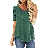 JomeDesign Summer Tops for Women Short Sleeve Shirts V Neck Tshirts Casual Tunic Tops