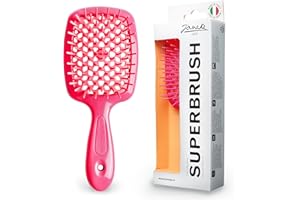 JÄNEKE Janeke Original Patented Superbrush Detangler Brush Anti-static Hairbrush Easy For Wet or Dry Use Flexible with Nylon Bristle Great for All Hair Types - Long Thick Curly (Bright Pink)
