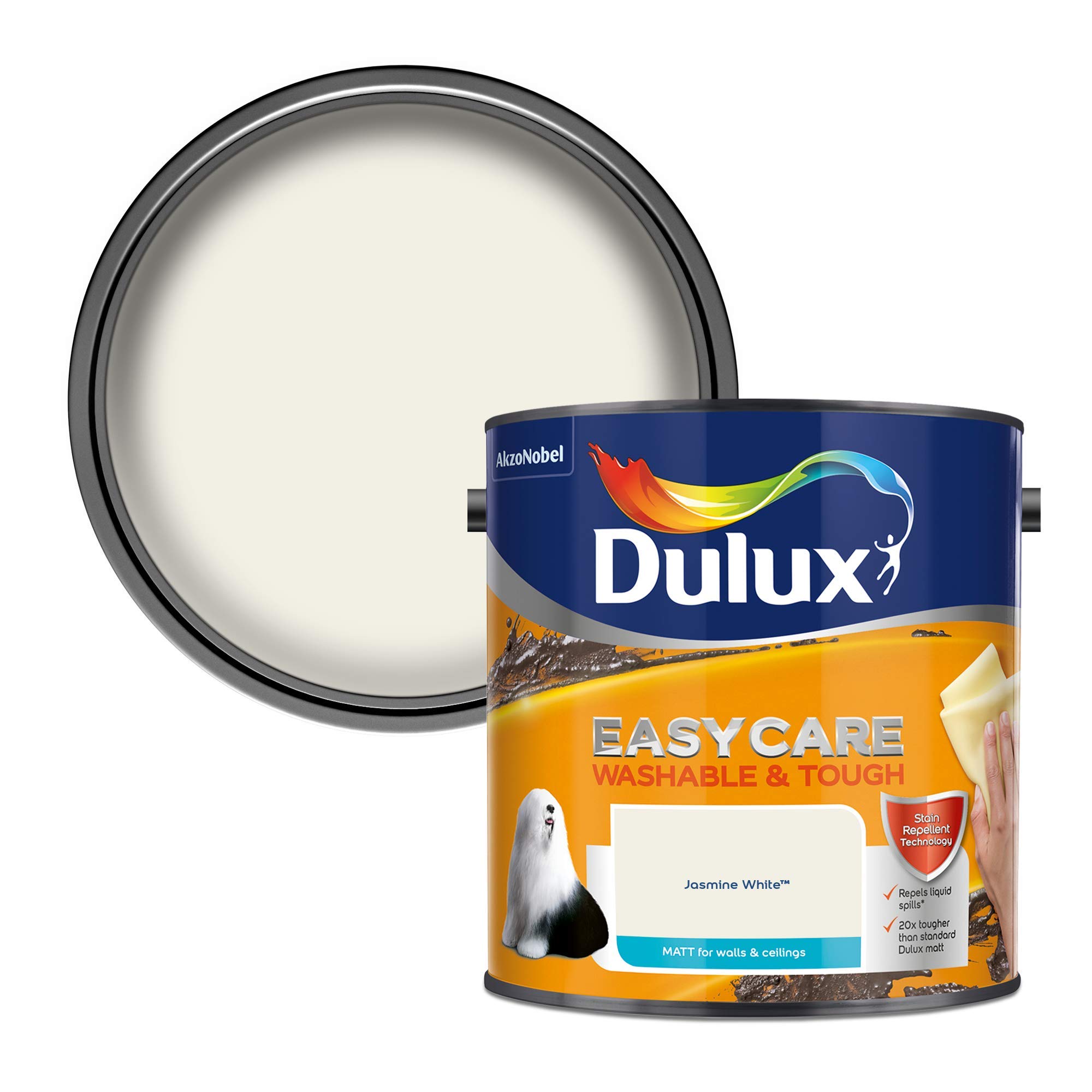 Dulux Easycare Washable and Tough Matt Emulsion Paint For Walls And Ceilings - Jasmine White 2. 5 Litres