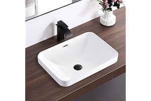 KARAMAG Bathroom Vessel Sink 20.6'' x 14.7'' Semi Recessed Bathroom Sink Rectangular Drop-in Vanity Sink with Overflow White 