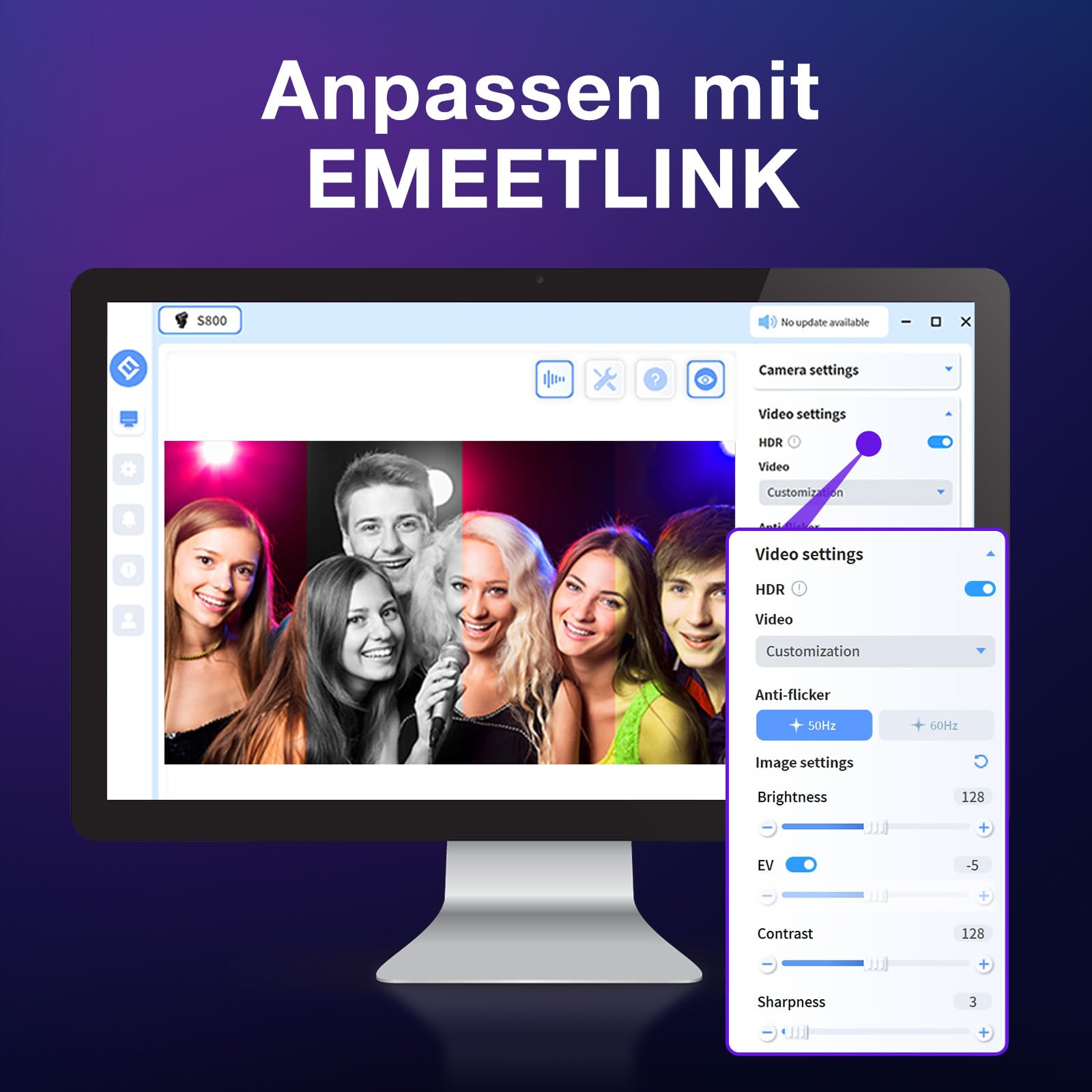 EMEET Webcam 4K S800, Ultra 4K Webcam mit 2 Mikrofonen mit Rauschunterdrückung, 73° Sichtfeld, Lichtkorrektur, Datenschutzabdeckung, 1080p@60FPS HDR, Web cam 1080p für Live-Streaming, Gaming, Zoom 8