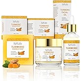 Turmeric 3-Piece Skincare Set with Facial Cream, Oil & Soap - Brightening (Curcumin & Niacinamide) for Glowing Skin - Daily Face Routine Kit for All Skin Types.