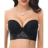 HWDI Strapless Longline Bra for Women Convertible Multiway Lace Corset Lift Up Bras Underwired Plus Size