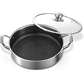 Toutrop Saute Pan,10 Inch Nonstick Deep Frying Pan,316L Stainless Steel Sauté Pan with Lid,Induction Cooking Pan,PFOA Free Cookware,Dishwasher & Oven Safe