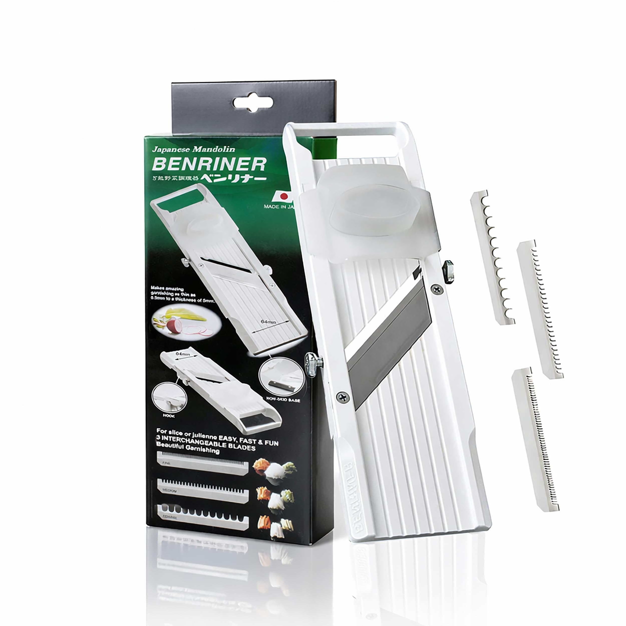 Photo 1 of Benriner Japanese Mandoline Slicer – Vegetable Slicer with 4 Stainless Steel Blades, BPA-Free Adjustable Vegetable Cutter – Official US Version with Authentic Retail Packaging