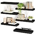 Fixwal 15.8in Black Floating Shelves, Set of 6 Wood Shelves, Farmhouse Shelf Wall Decor for Bathroom, Bedroom, Living and Kitchen Room