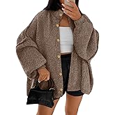 LILLUSORY Womens Oversized Chunky Knit Cardigan Sweaters Long Lantern Sleeve Button Down Cozy Trendy Jacket