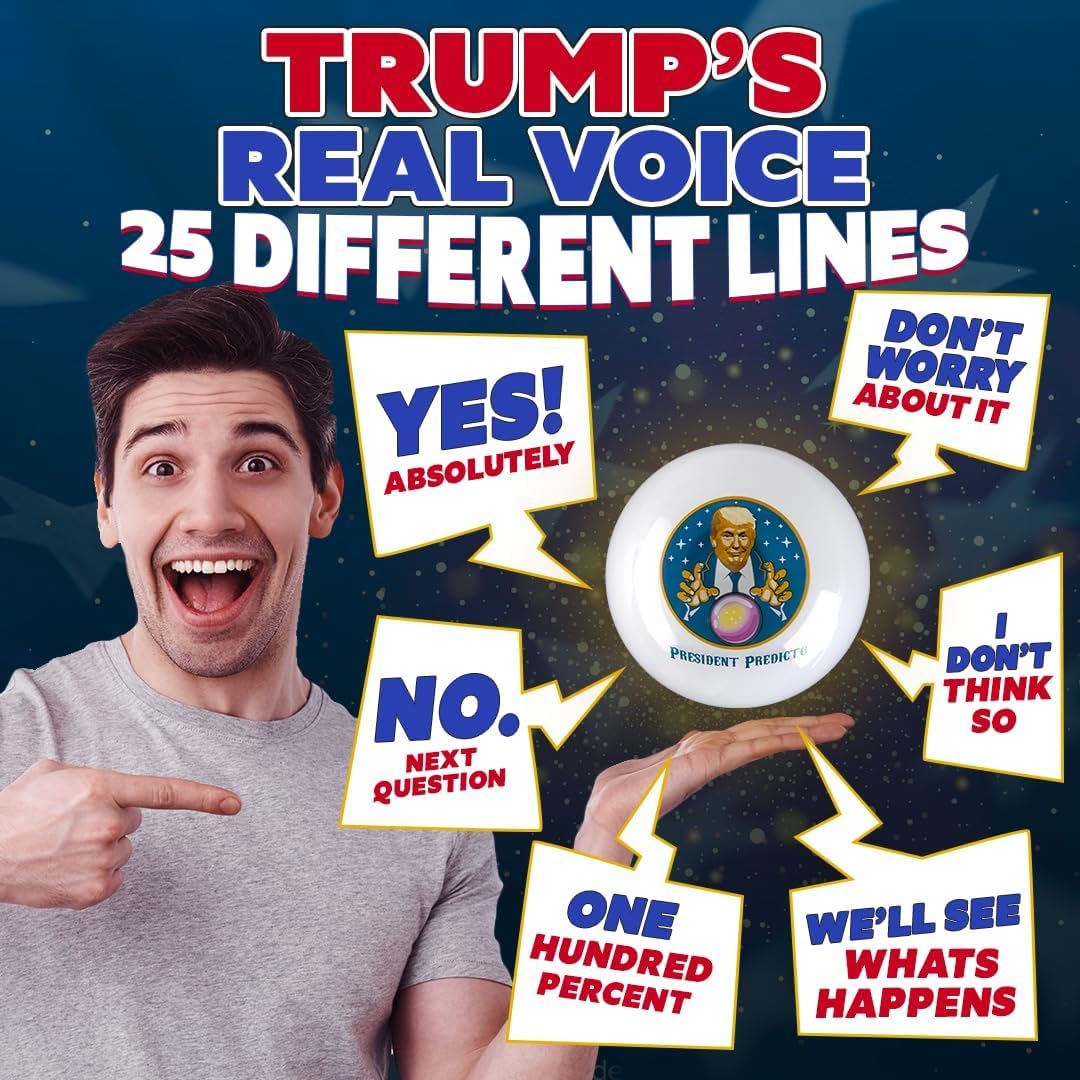 Talking President Predicto Fortune Telling Ball - Lights Up & Responds - Ask Questions & Hear Donald Answer, Unique Patriotic Desktop Collectible