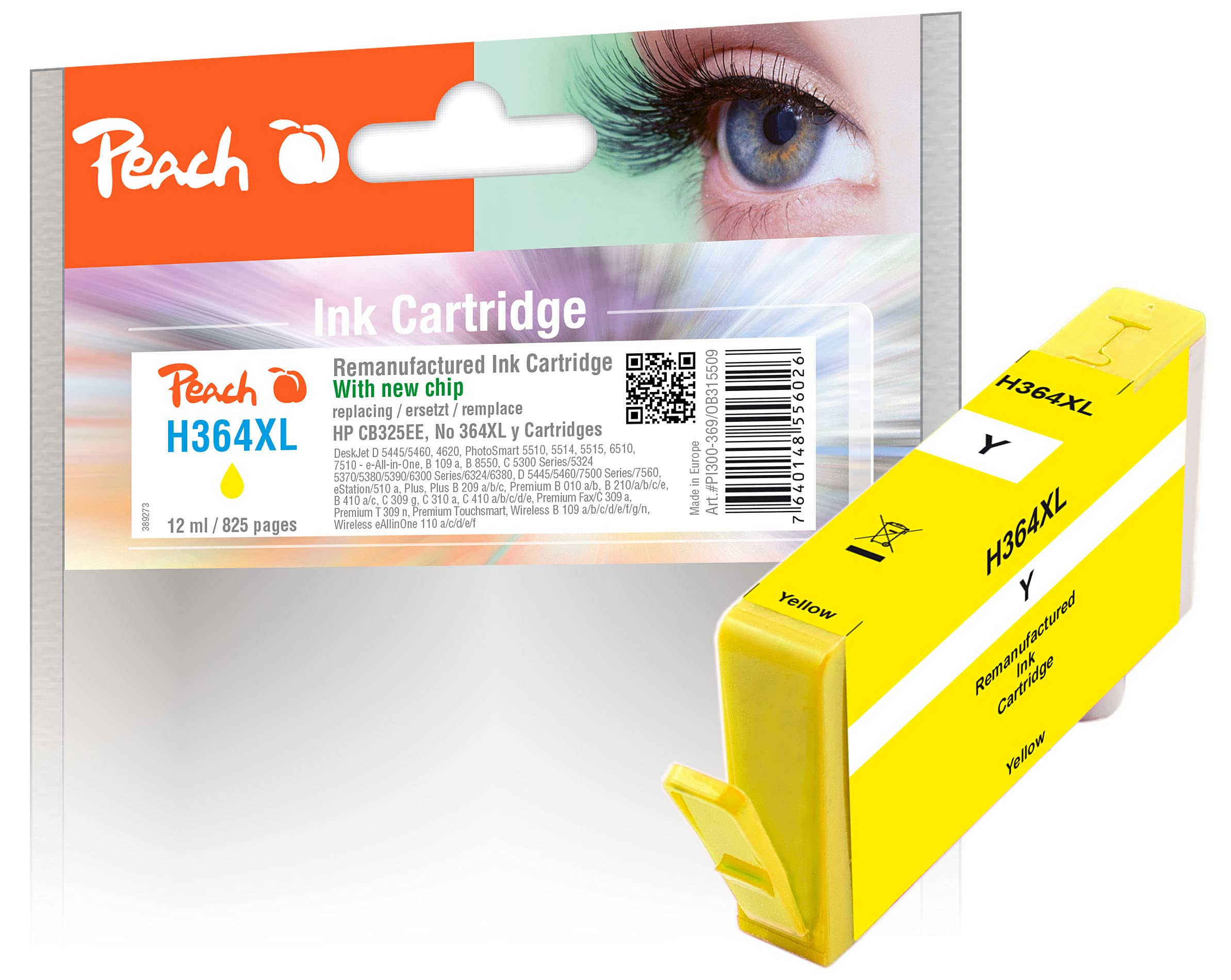 Peach PI300-369 Ink Cartridge with Chip for HP CB325EE, No. 364XL - Yellow