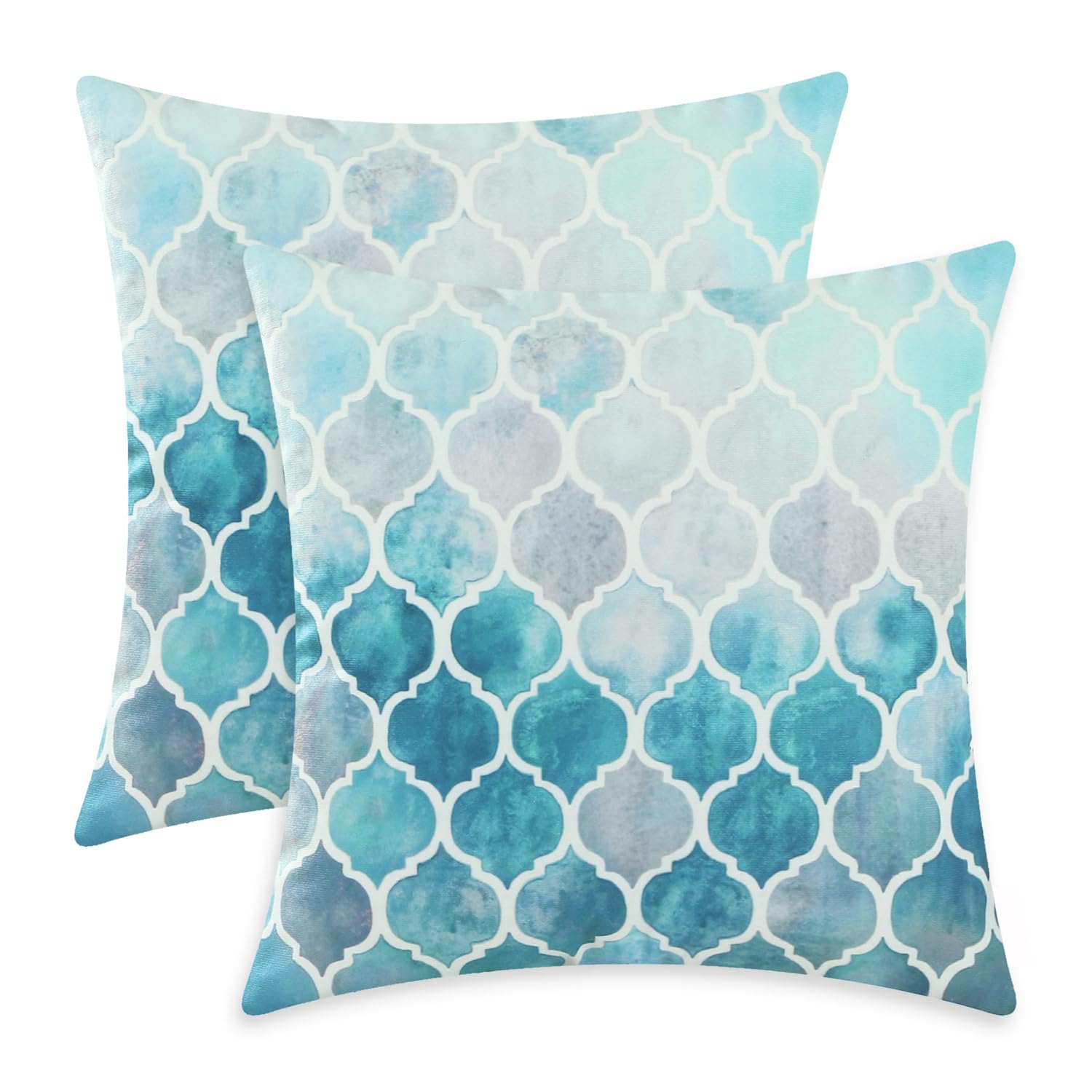 CaliTime Cozy Sofa Bed Cushion Covers Hand Painted Colorful Geometric Pattern 55x55cm, 2-Pack Grey Turquoise — image 1