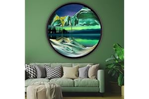 Mtadmai 24" Moving Sand Art, 3D Sand Art Pictures Deep Sea Sandscape Living Room Decoration, 360° Rotate, Glass Crafts Solid Wood Frame, Relaxing Mood Home Office Work Wall Art Decor-Green