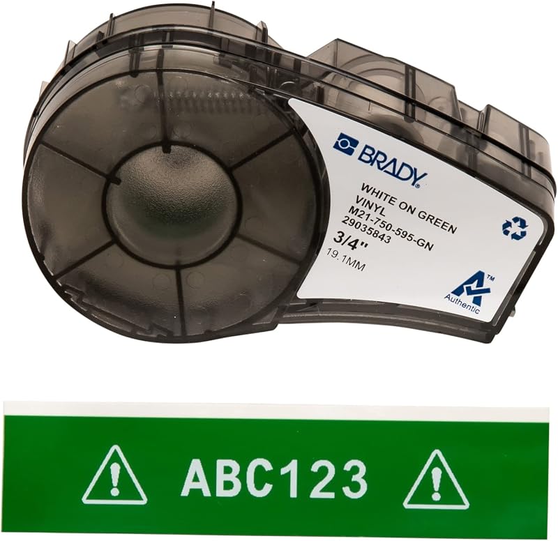 Brady Vinyl Label Tape M211 M210 White on Green 19.05mm x 6.40m GN