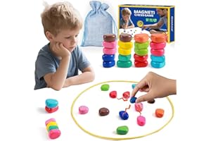 2026 Magnetic Chess Game with String, 20 Colorful Magnet Stones, Portable Travel Magnetic Board Game for Family Game Night, A