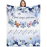 Christian Blanket for Women, Blue Rose Butterfly Ultra Soft Religious Gifts Blankets with Bible Verse and Inspirational Thoughts, Warm Plush Prayers Healing Throw Blankets, 60"x50"