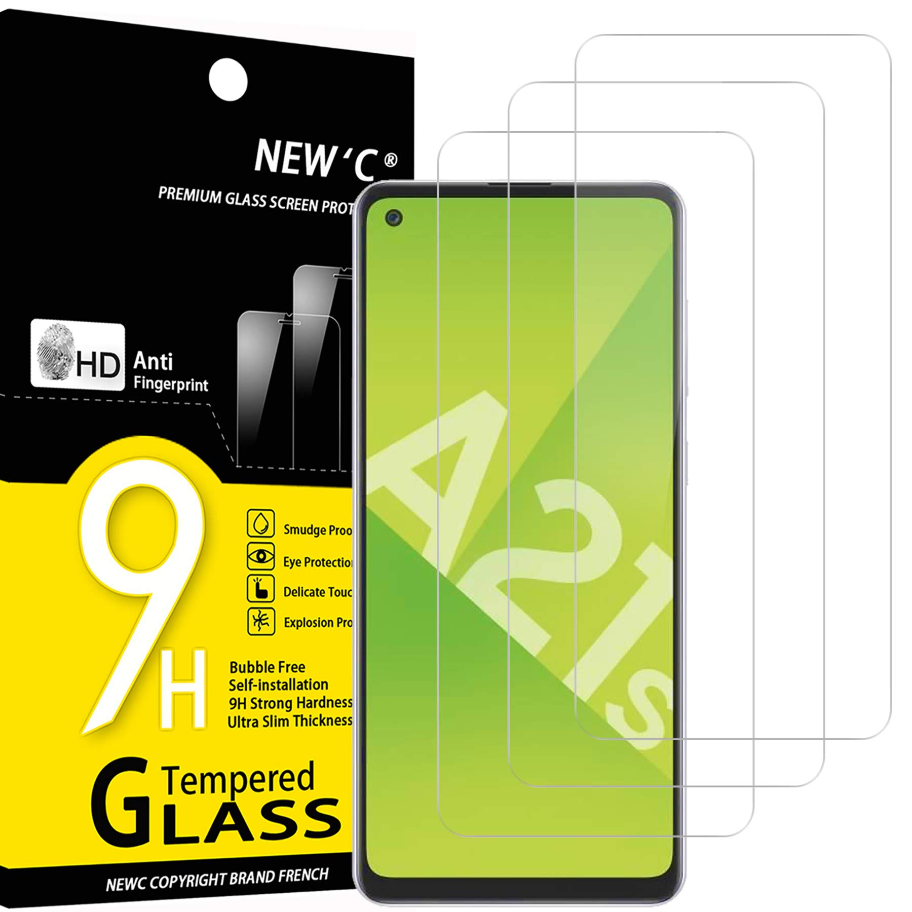 NEW'C 3 Pack Designed for Samsung Galaxy A21s Screen Protector Tempered Glass, Case Friendly Anti Scratch Bubble Free Ultra Resistant