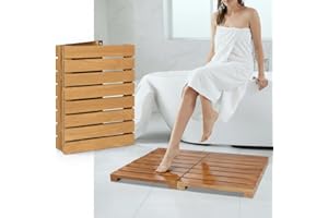 BYGYTYO Foldable Teak Shower Mat, Floor Mat for Bathtub, Non - Slip Waterproof Wooden Bath Mat for Bathroom, Bathtub, Spa, Sauna, Pool, Indoor & Outdoor Use