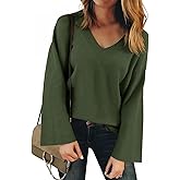 Yousify Womens V Neck Oversized Sweaters Long Sleeve Knit Pullover Trendy Casual Chunky Sweater