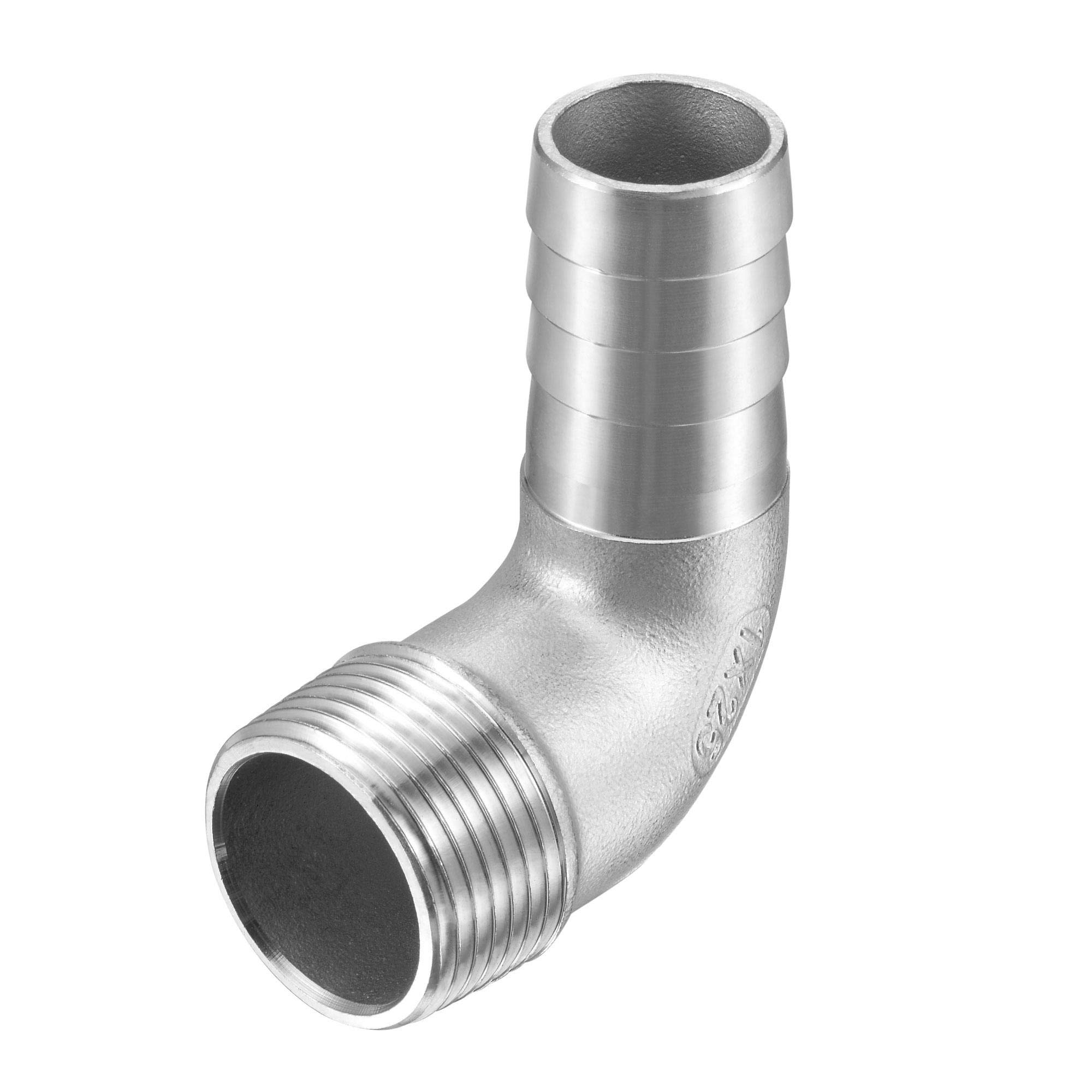 sourcing map 304 Stainless Steel Hose Barb Fitting Elbow, 25mm Barbed x G1 Male Pipe Connector Adapter for Water Fuel Air