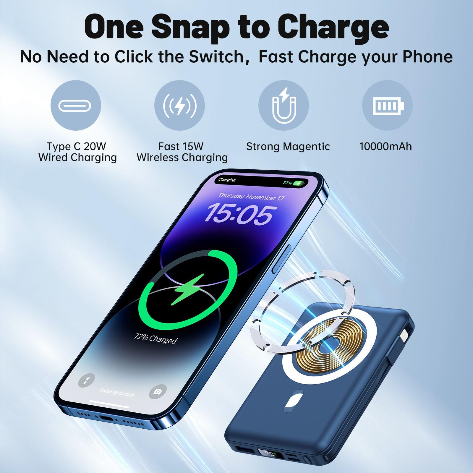 Yiisonger for Magsafe Battery Pack - 10000mAh Portable Charger for Mag-Safe 22.5W PD Fast Charging with Built-in Cables LED Display, Magnetic Power Bank for iPhone 16/15/14/13/12/Pro/Mini/Pro Max