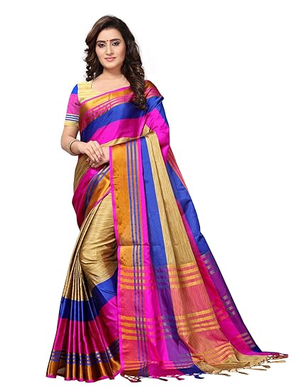 Kanchnar Womens Woven Silk Saree With Unstitched Blouse