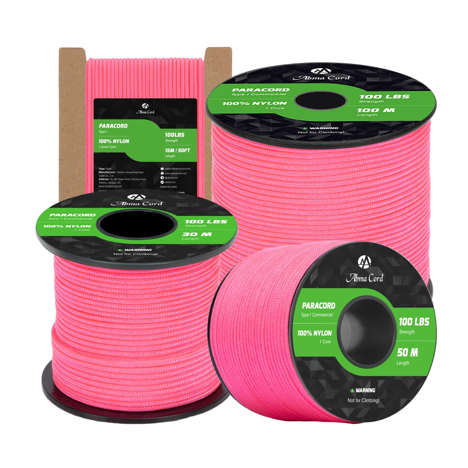 Abma Cord Paracord 2mm 30m 100% Nylon Rope 1 Strand Type I Parachute Cord - Max. 45kg (100lbs) - Neon Pink