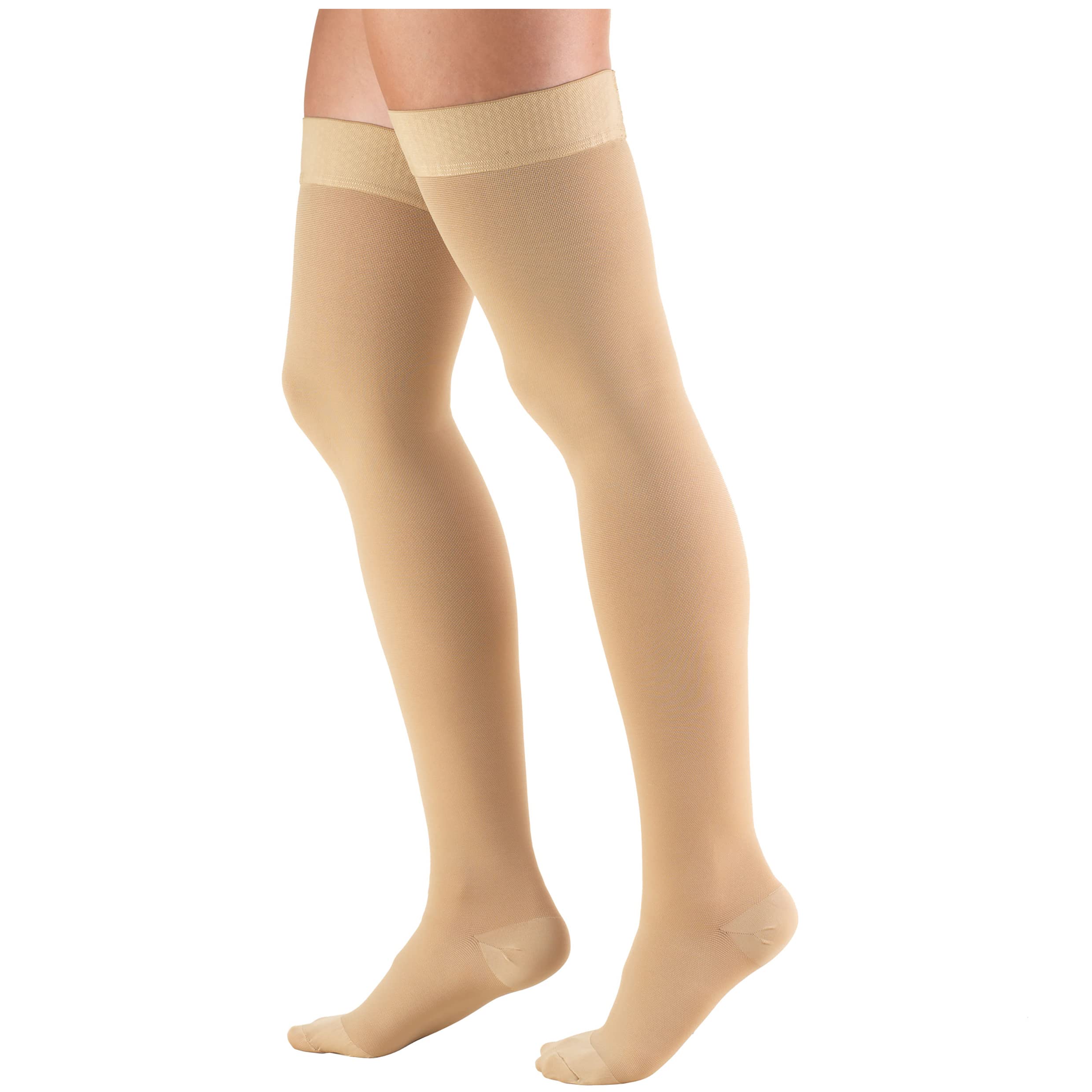 Photo 1 of Truform 15-20 mmHg Compression Stockings for Men and Women, Thigh High Length, Dot Top, Closed Toe, Beige, Medium