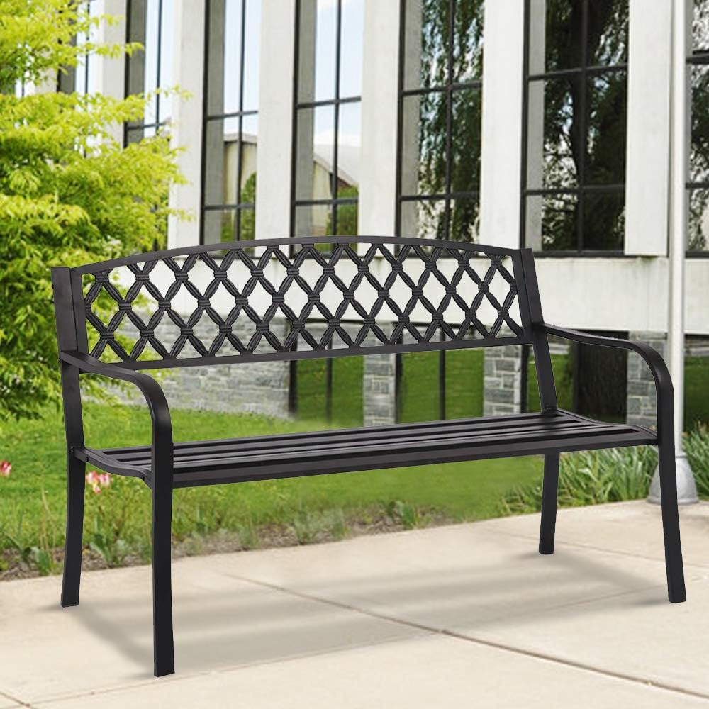 Park Bench Patio Bench Black Outdoor Bench w/PVC Mesh