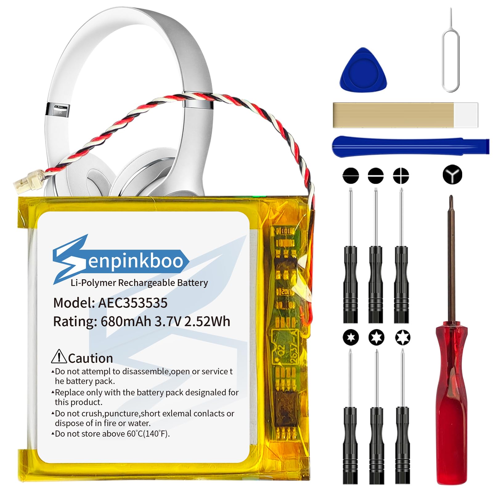 Photo 1 of ***UNKNOWN MISSING PIECES*** Senpinkboo for Beats Solo 3 Battery Replacement AEC353535 Battery Upgraded 680mAh for Beats Solo 2, Solo 3 Headphones with Repair Tool Kits