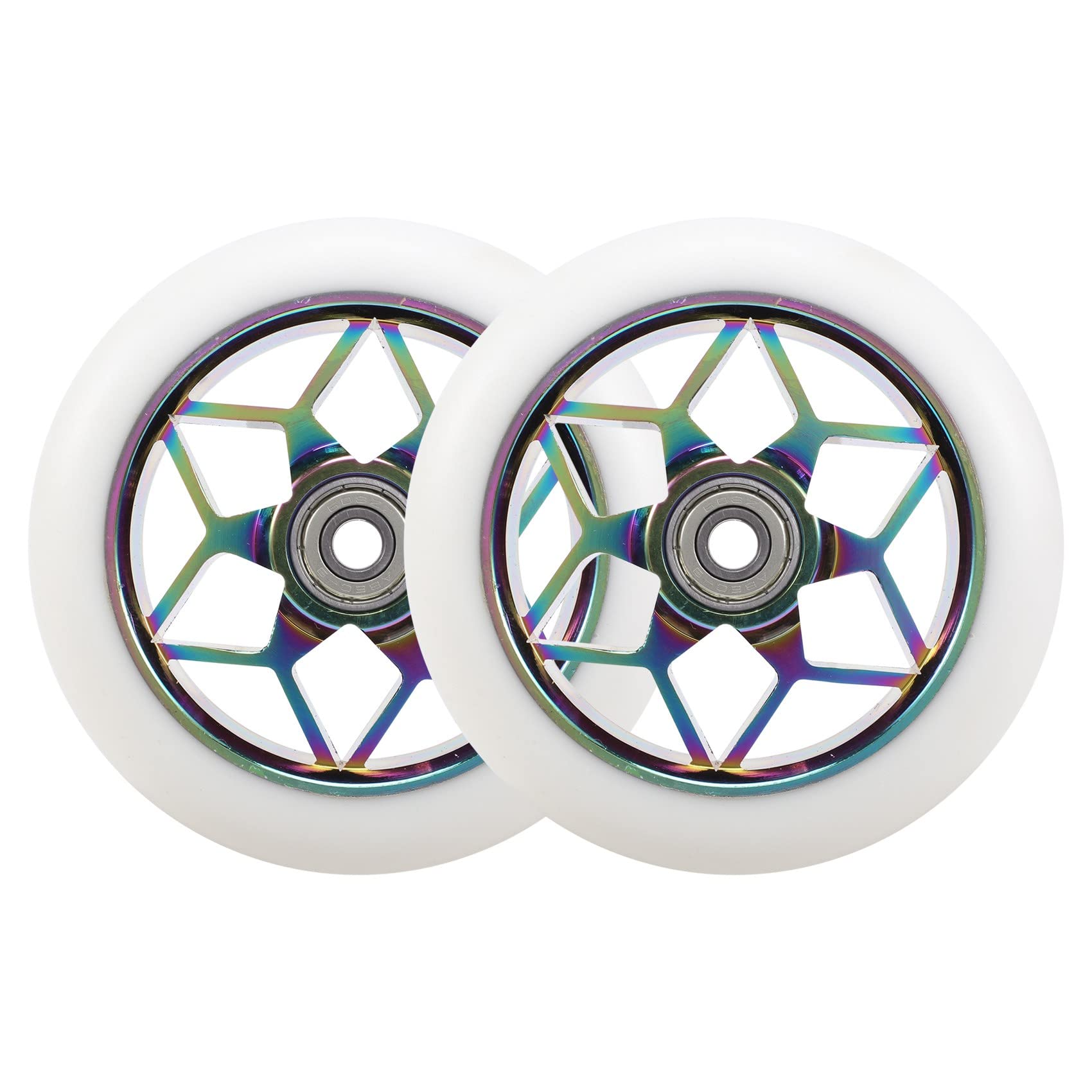 Kopinma 2 Pcs Scooter Accessories 110mm Colorful Pu Wheels Thick Stunt Car Wheels with Bearings (White)