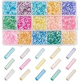 PH PandaHall 3240pcs 15 Cream Colors Glass Bugle Beads 6mm Long Tube Bead Tube Seed Bead Craft Loose Spacer Beads for Earrings Bracelets Necklaces Jewelry Making, 0.8mm Hole