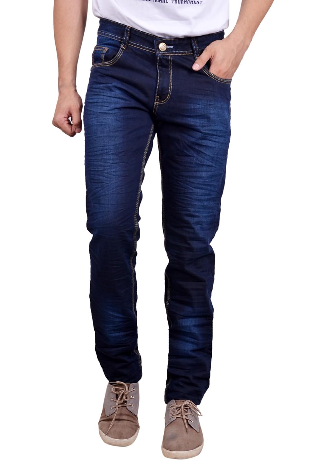 studio nexx men's dark blue slim fit whiskered jeans