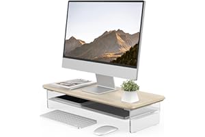 FENGE 2-Tier Acrylic Dual Monitor Stand Riser,23.6 Inch Acrylic Monitor Stand with Storage Organizer for Home, Office and Bus