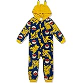Pokémon Kids Onesie Pajamas - Boys Long Sleeve Zip Up Hooded Blanket Sleep - One Piece Costume - Official License