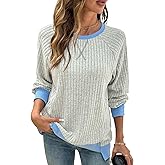 SHEWIN Women Color Block Patchwork Sweatshirt 2025 Fall Pullover Oversized Tops